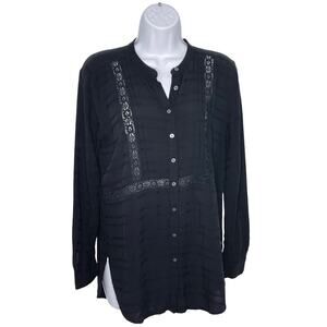 Ann Taylor Loft  Button Down Tunic Black Small Petite